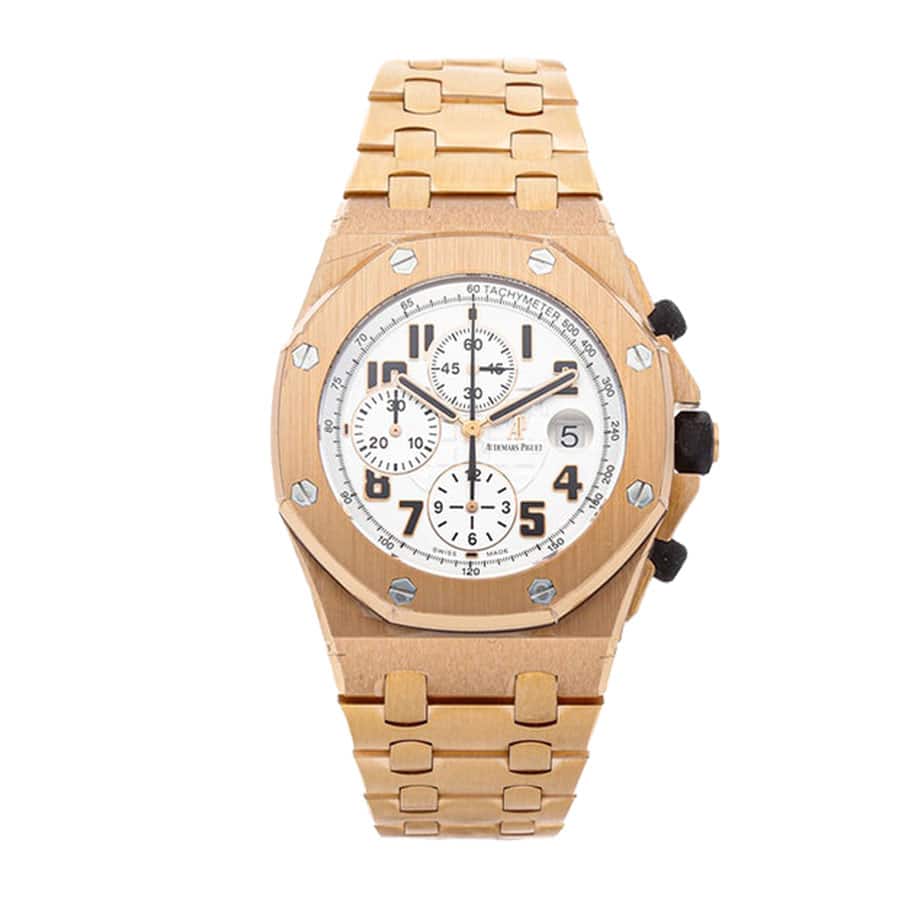 audemars-piguet-royal-oak-offshore-rose-gold-white-dial-replica Audemars Piguet Royal Oak Offshore 26170OR.OO.1000OR.01 The Brick - Image 1