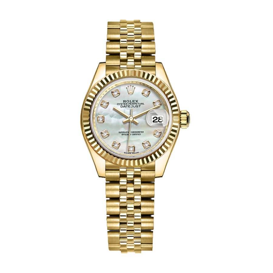 rolex-datejust-28mm-279138rbr-yellow-gold-and-daimond-automatic-mother-pearl-diamond-dial Rolex Lady-Datejust 279138RBR Diamond Dial & Bezel - Image 1
