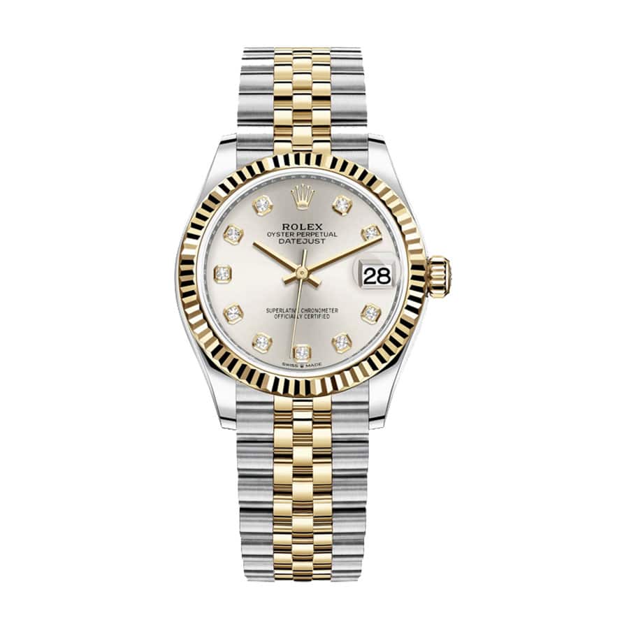 rolex-datejust-28mm-279173-steel-yellow-gold-automatic-silver-with-diamond-dial Rolex Datejust Yellow Gold Steel Diamond Dial 69173 Jubilee - Image 1