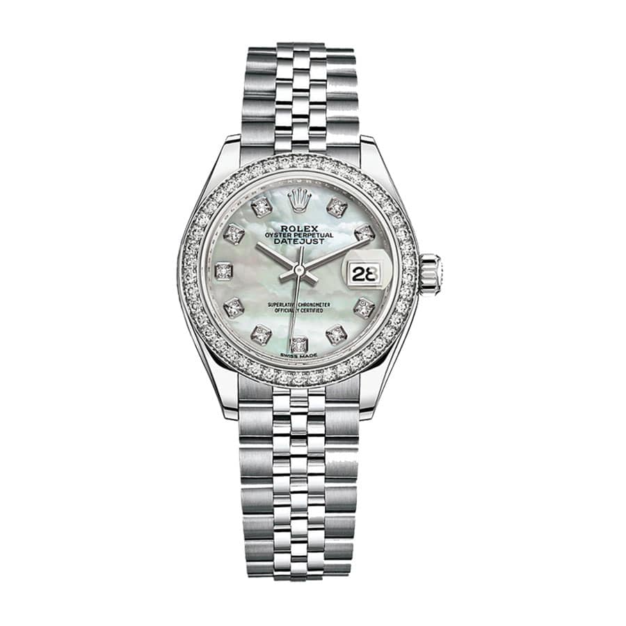 rolex-datejust-28mm-279384rbr-white-gold-automatic-silver-with-diamond-dial Rolex Lady-Datejust 279384 Mother of Pearl Diamond Jubilee - Image 1