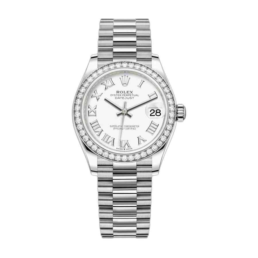 rolex-datejust-31mm-278289rbr-white-gold-and-diamond-automatic-white-dial Rolex Datejust 278289RBR White Gold Diamond Bezel - Image 1
