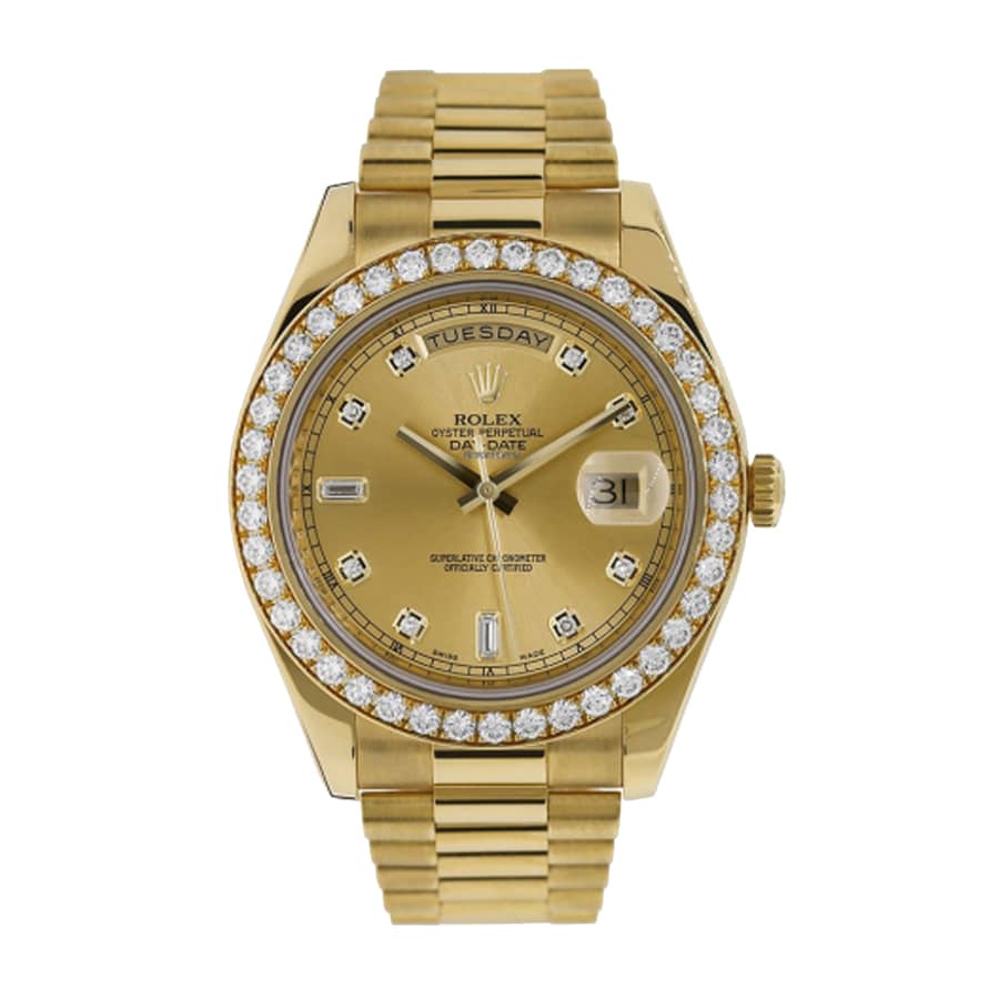 rolex-day-date-ii-218348-41mm-kw-yellow-gold-diamonds-champagne Rolex Day-Date 228348 President Diamond Gold - Image 1