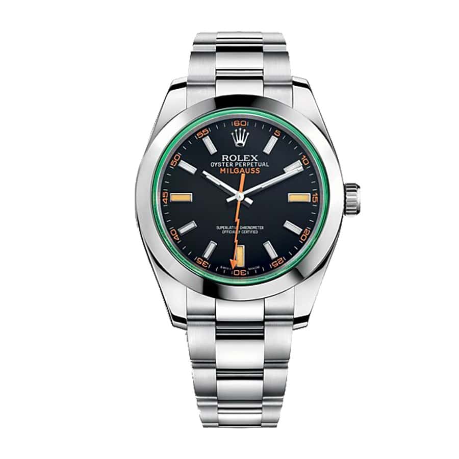 rolex-milgauss-black-dial-green-crystal-m116400gv-0001-replica Rolex Milgauss 116400GV Green Crystal Black Dial - Image 1