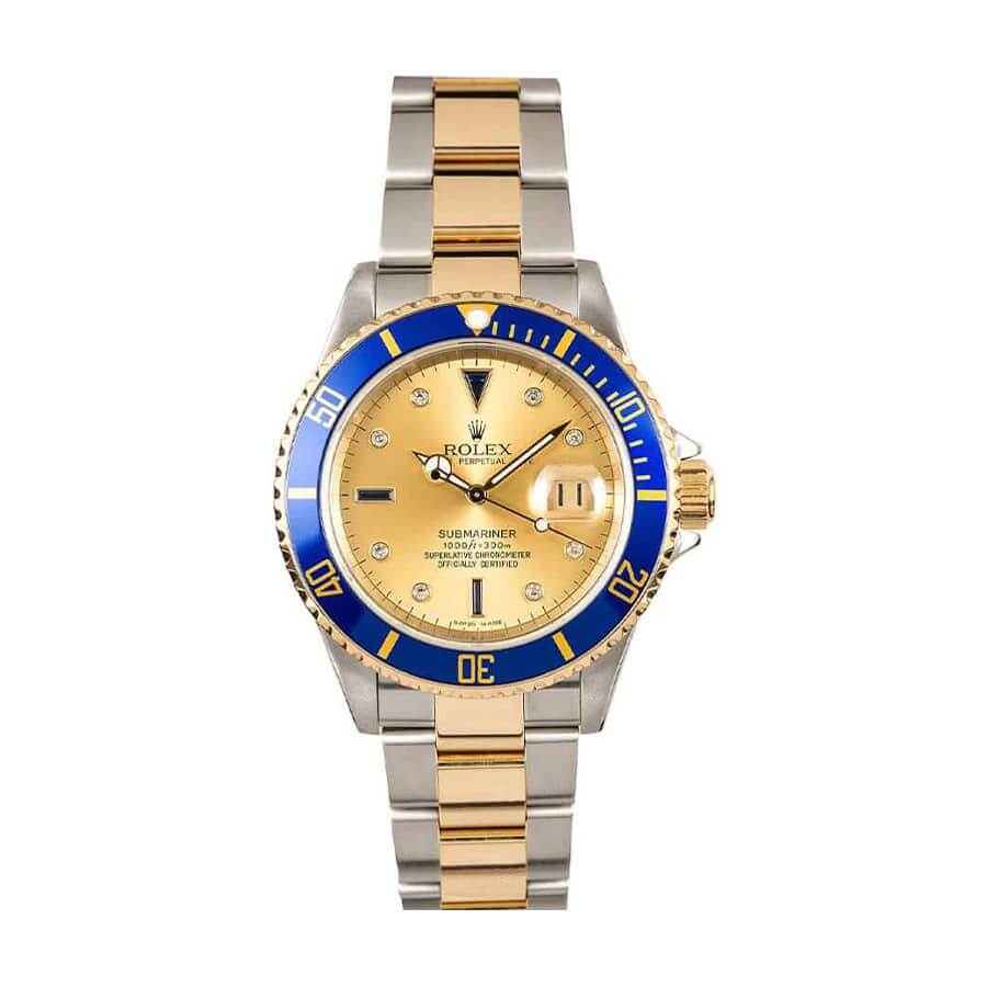 rolex-submariner-two-tone-stainless-steel-gold-diamond-16613-replica Rolex Submariner 16613 Serti Two-Tone Gold - Image 1